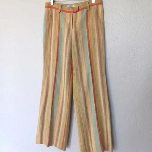 Moschino 100% Linen Wide Leg Pant Pastel Rainbow Stripe 10 - Picture 2 of 13